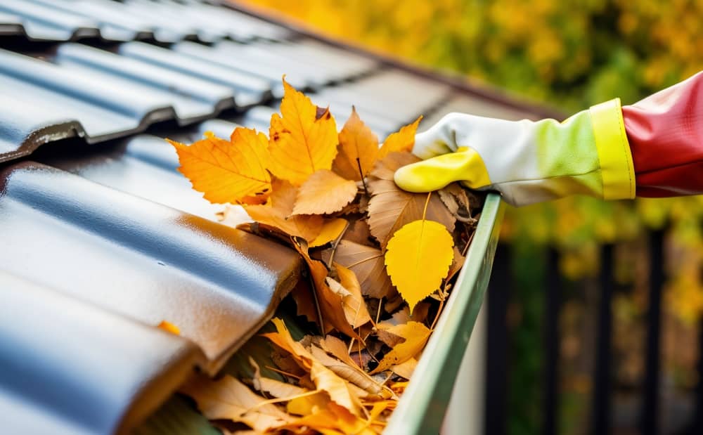Clear gutters and downspouts of debris, such as leaves, twigs, and dirt.